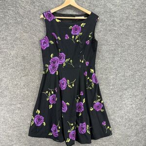 Gardenwed Dress Women XL Black Floral Sheath Midi Zipper Sleeveless Cotton